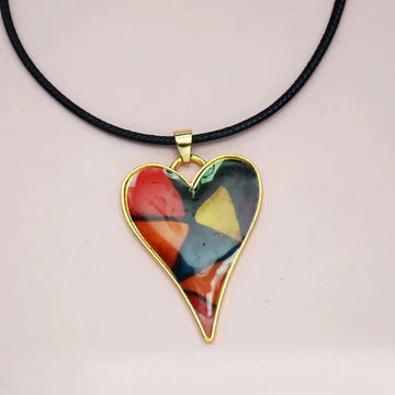 Colored Loving Heart Gold Pendant Necklace