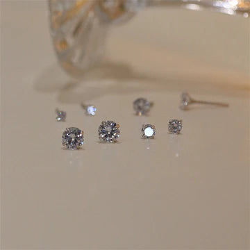 Round Silver Pin Zircon Ear Studs Earrings