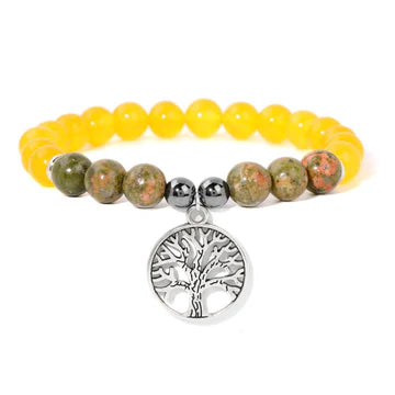 Natural Stone Bead Elastic Bracelet Tree Of Life Pendant
