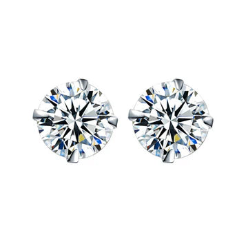 Round Silver Pin Zircon Ear Studs Earrings