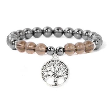 Natural Stone Bead Elastic Bracelet Tree Of Life Pendant