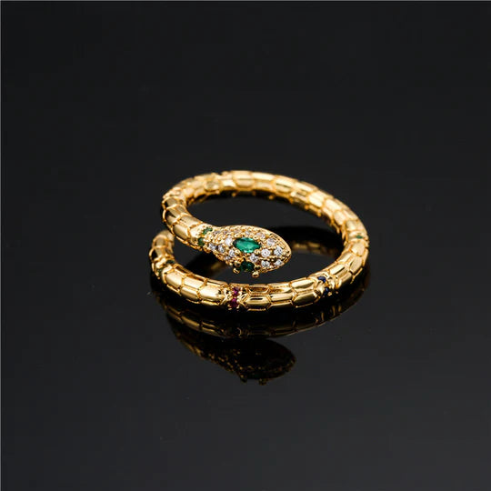 Fashion Gold Color Snake Ring For Women Girl Adjustable Exquisite Shiny Cubic Zirconia Finger Ring Wedding Jewelry Gift