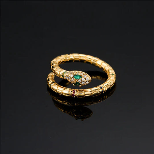 Fashion Gold Color Snake Ring For Women Girl Adjustable Exquisite Shiny Cubic Zirconia Finger Ring Wedding Jewelry Gift