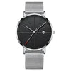Calendar Thin Mens Watch Stainless Steel Mesh Band Quartz Wrist Watches Men Clock