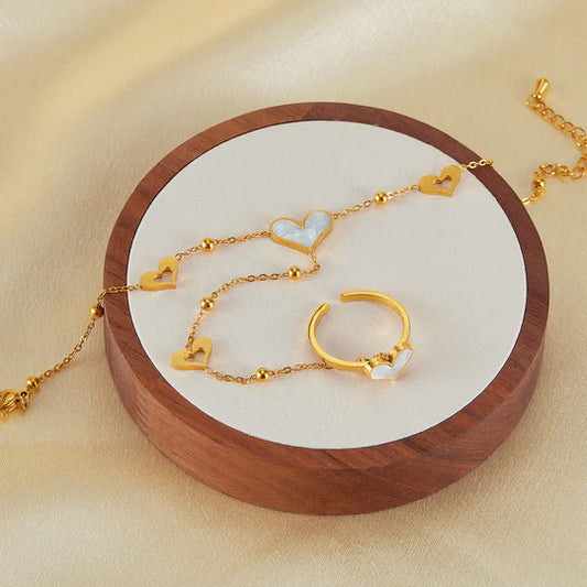 Stainless Steel Heart-shaped Ring Bracelet