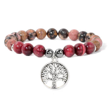 Natural Stone Bead Elastic Bracelet Tree Of Life Pendant