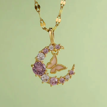 New Temperament Entry Lux Full Zirconium Ring Butterfly Pendant Titanium Steel Necklace