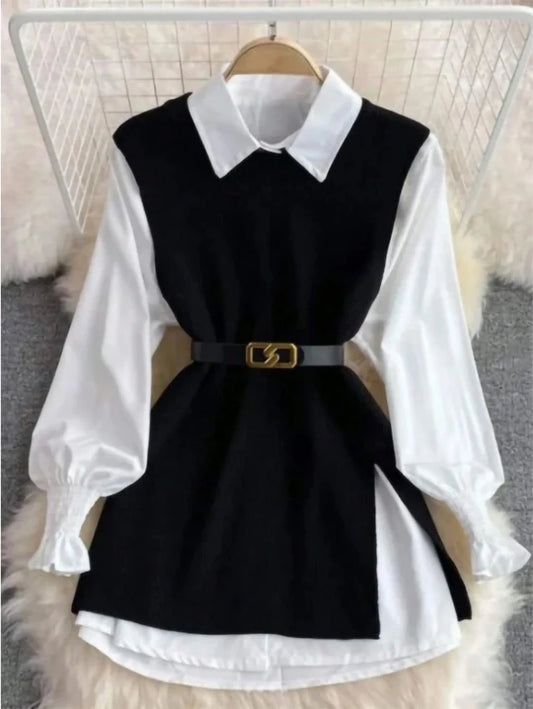 Women Vintage Apricot Split Hem Rib Knit Vest